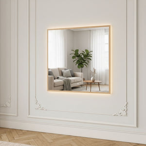 Slimline LED Mirror With With Birch Frame (100x100 cm)