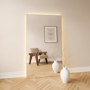 Slimline Full-Length LED Mirror With Oak Frame (100x170 cm)