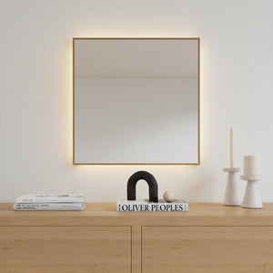 Slimline LED Mirror With Oak Frame (50x50 cm)