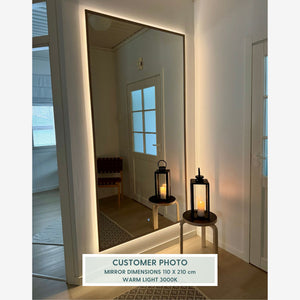 Slimline Full-Length LED Mirror With Oak Frame (50x200 cm)