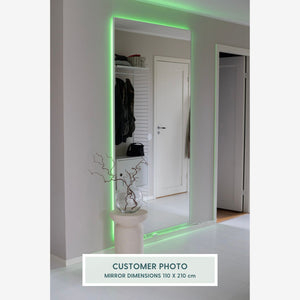 Slimline Mirror with black frame and colour-changing backlighting