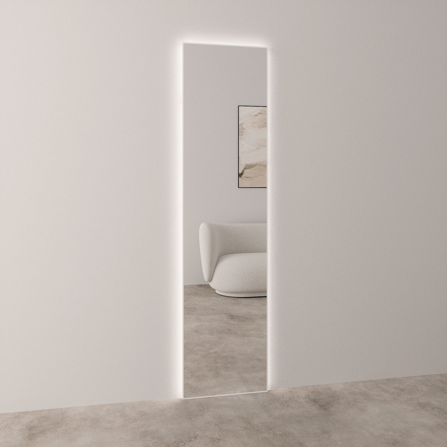 Slimline Ganzkörperspiegel mit LED-Beleuchtung und weiß Rahmen (50x200 cm)