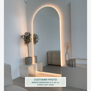 Kaari - Large Modern Arch Mirror With LED-Lights (90x190cm)