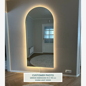 Kaari - Large Modern Arch Mirror With LED-Lights (90x190cm)