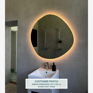 Stone - Asymmetrical Bathroom Mirror With Lights (90x90cm)
