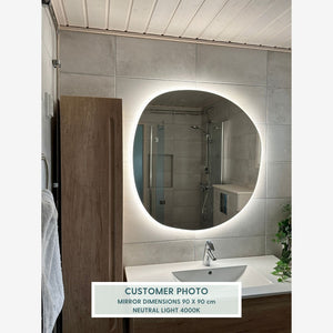 Stone - Asymmetrical Bathroom Mirror With Lights (90x90cm)