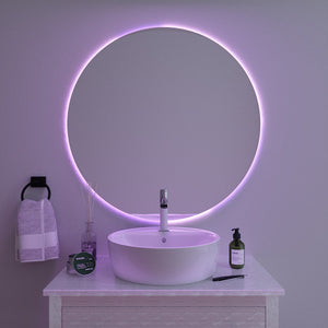 Round Mirror with colour-changing backlighting