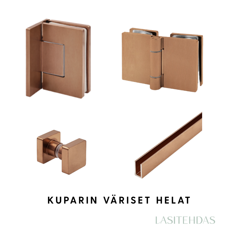 Kuparinväriset suihkuseinän ja saunan helat