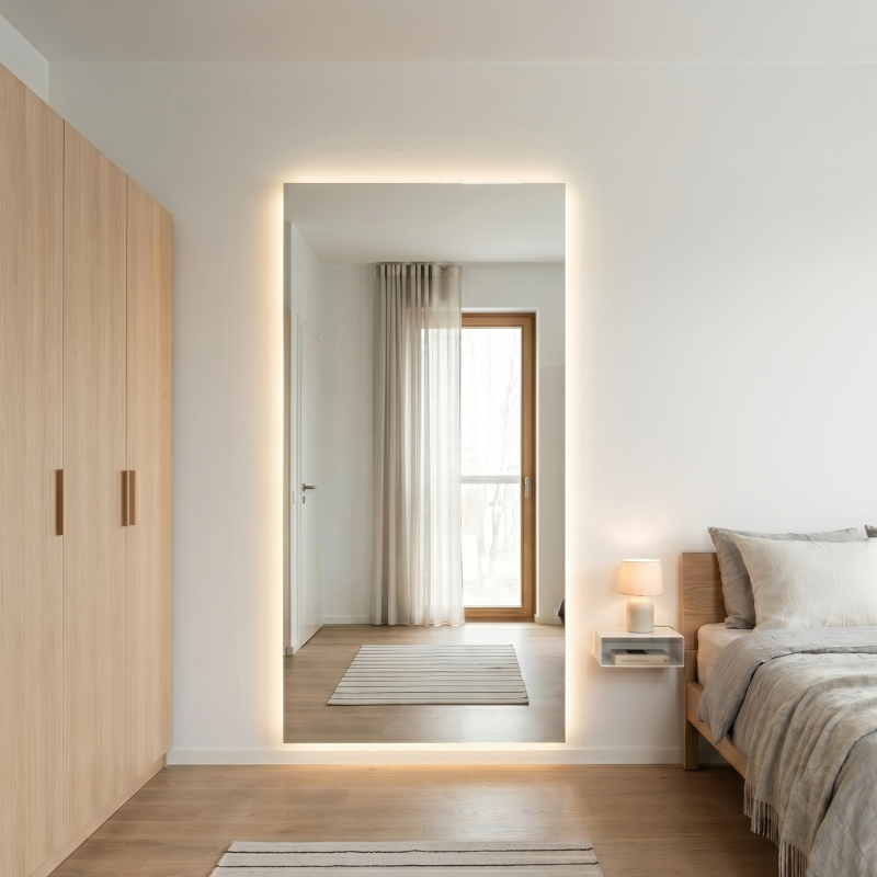 Frameless Rectangle Mirror with LED-lights