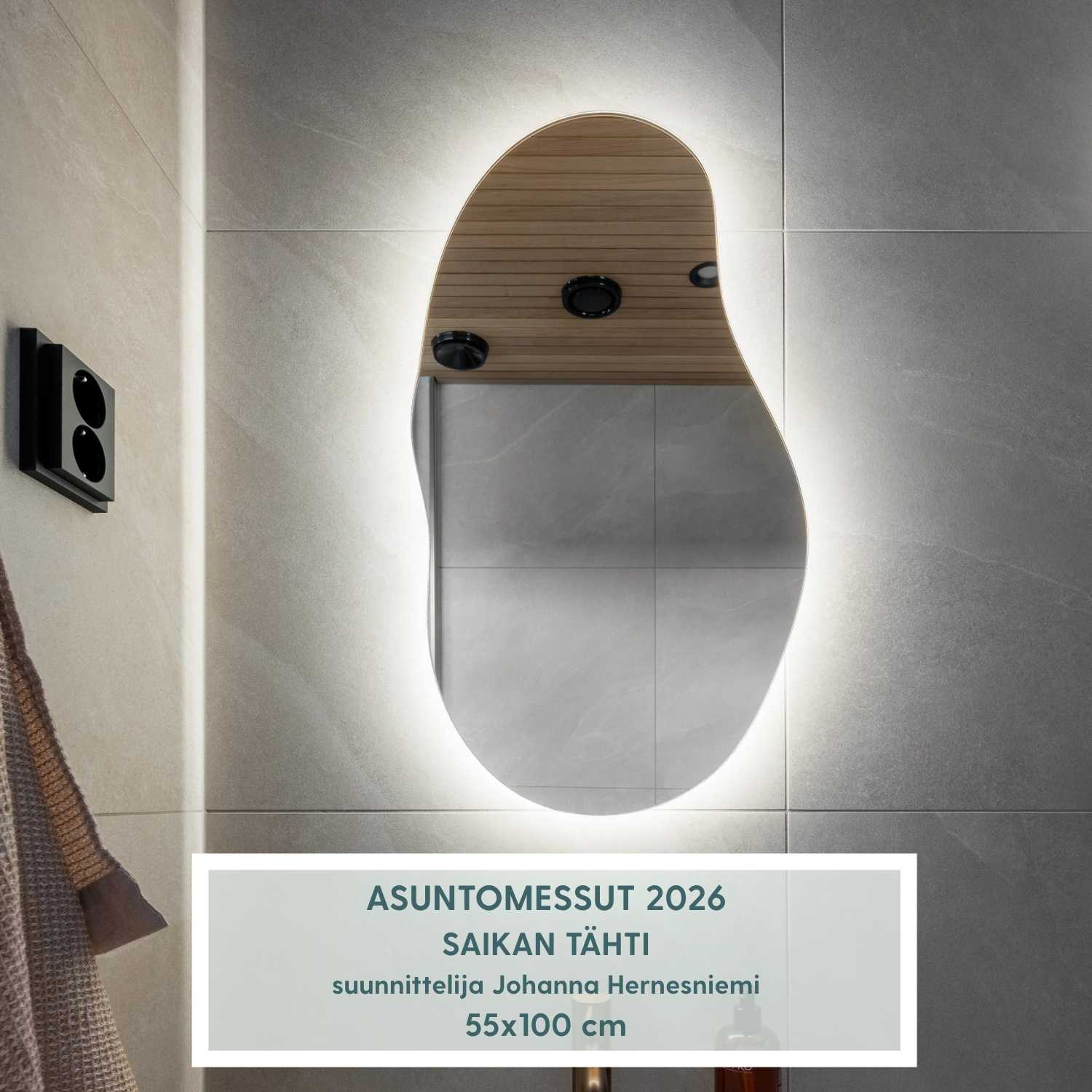 Sand - Asymmetrical Bathroom Mirror With Lights (55x100 cm)