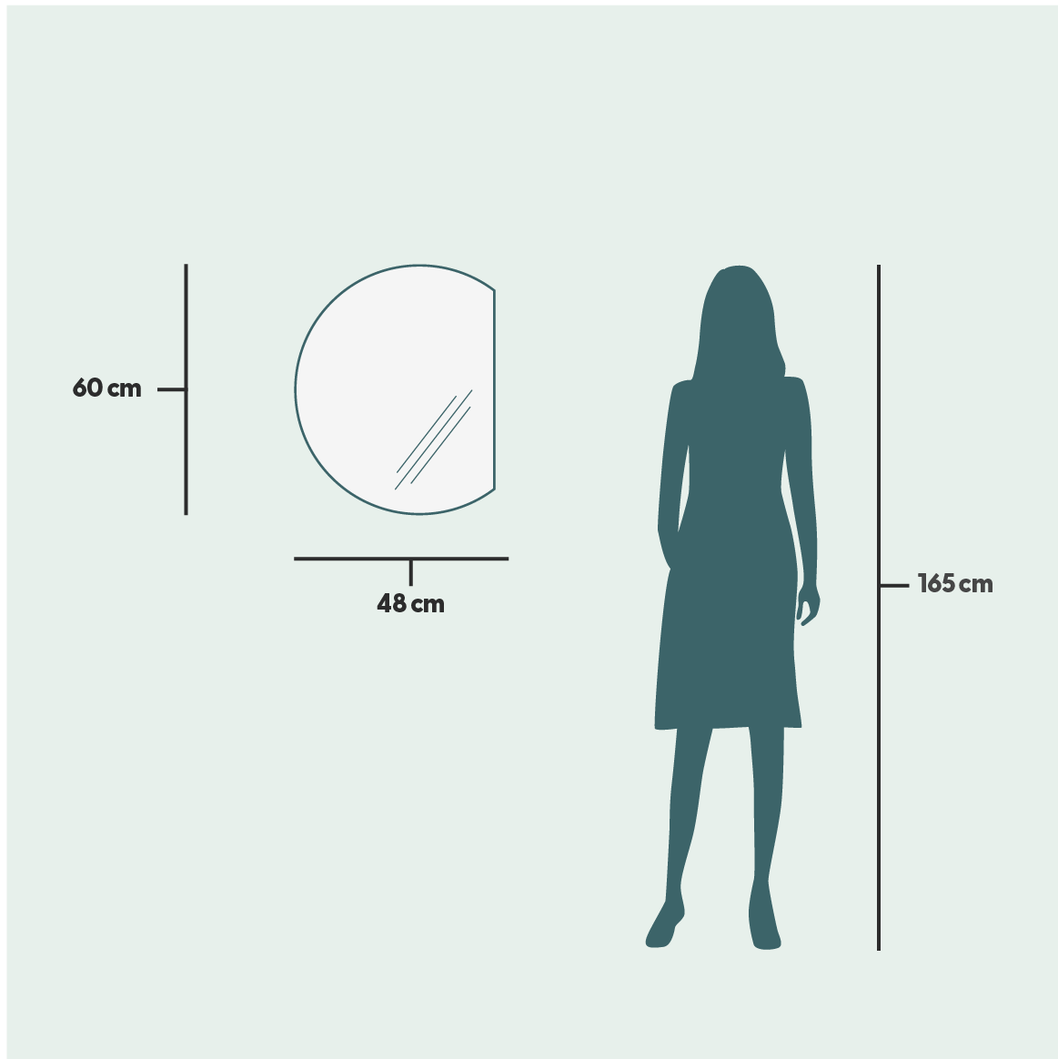 Halvcirkelformad spegel med belysning (48x60 cm)