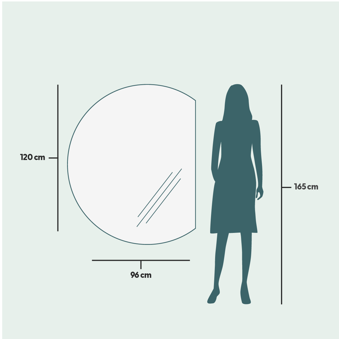 Halvcirkelformad spegel med belysning (96x120 cm)