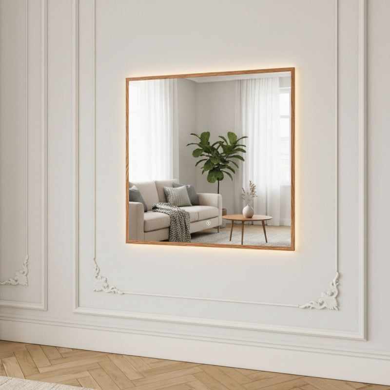 Slimline LED Mirror With With Thermo-Treated Alder Frame (100x100 cm)