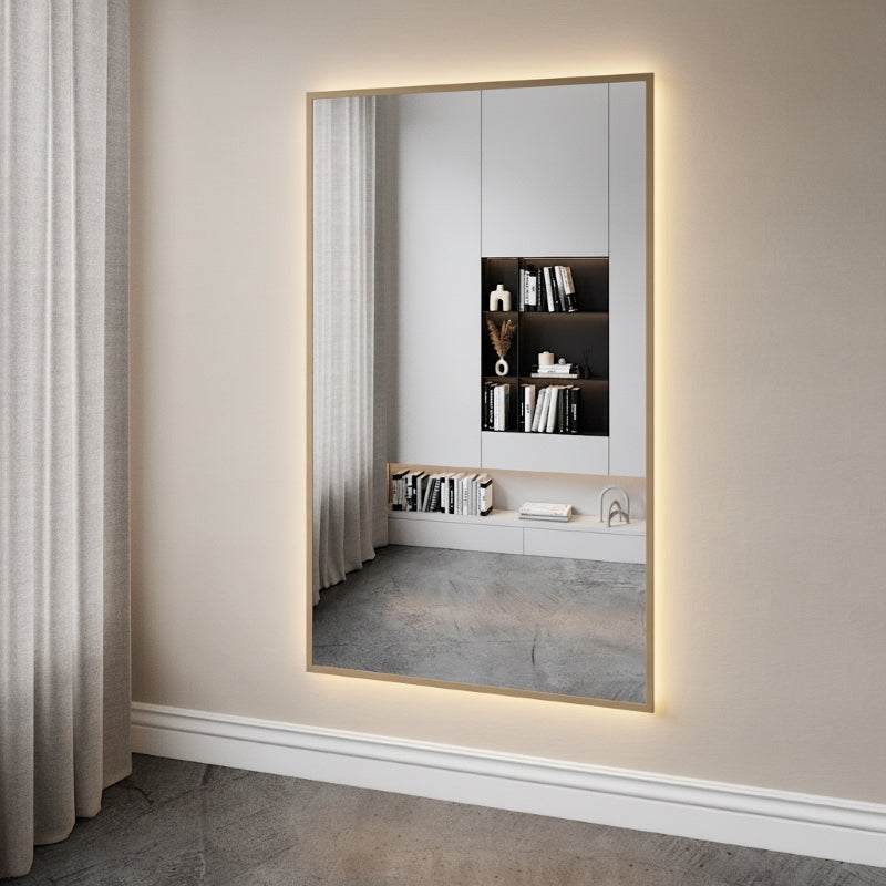 Slimline Full-Length LED Mirror With With Birch Frame (100x170 cm)