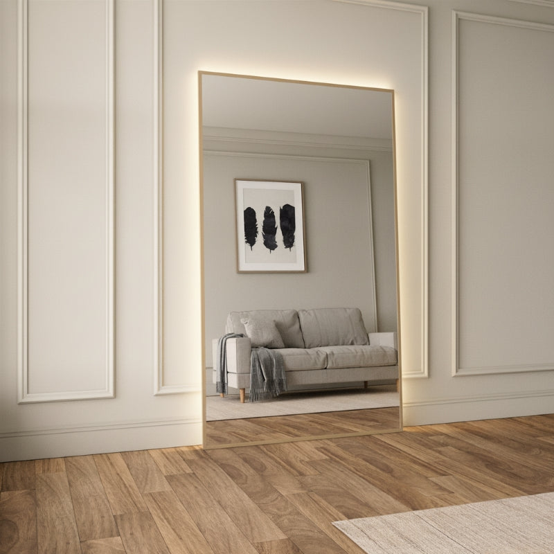 Slimline Full-Length LED Mirror With With Birch Frame (130x220 cm)