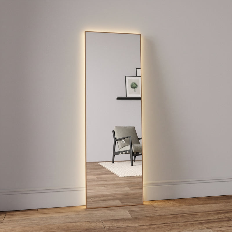 Slimline Spiegel mit Birkenholzrahmen und LED-Beleuchtung (50x150 cm)