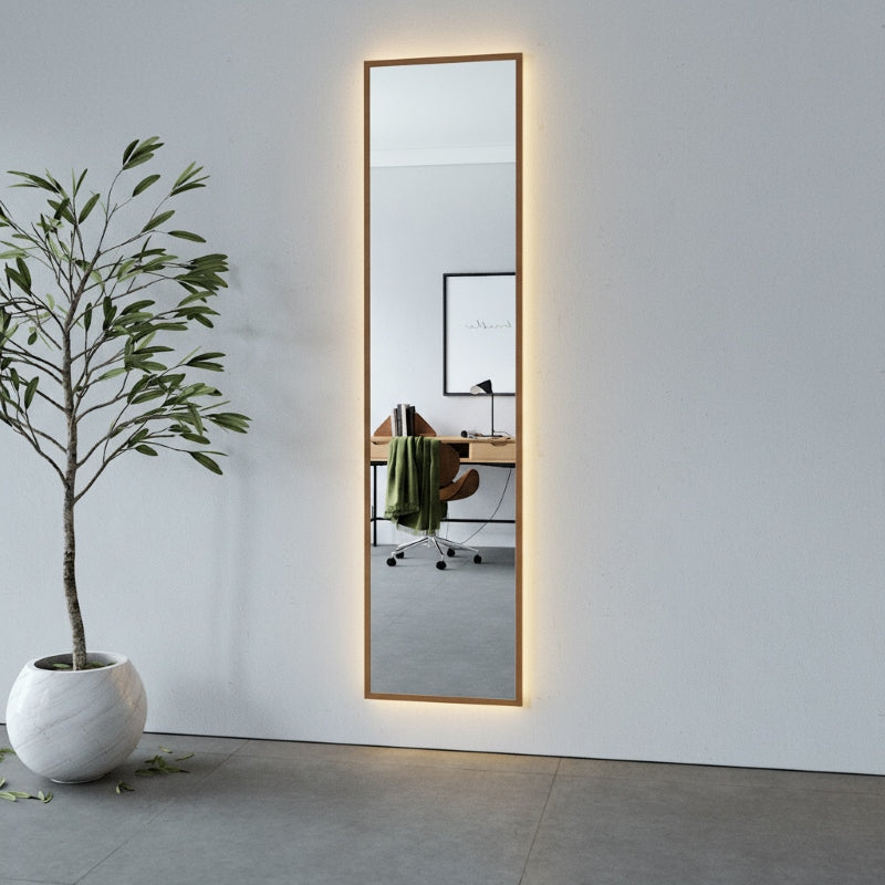Slimline Full-Length LED Mirror With Thermo-Treated Alder Frame (50x200 cm)