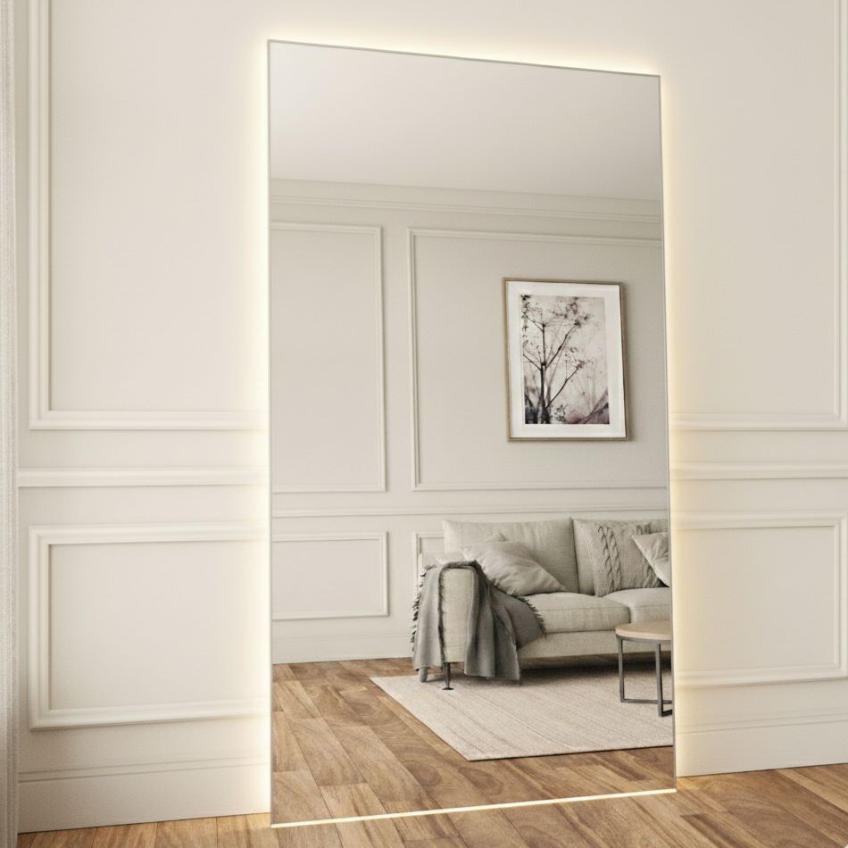 Slimline Ganzkörperspiegel mit LED-Beleuchtung und Silber Rahmen (110x210 cm)