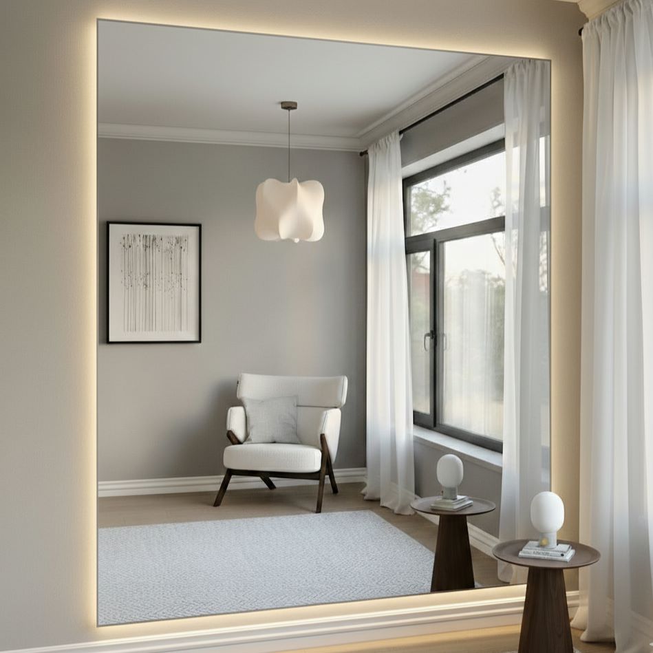 Slimline Ganzkörperspiegel mit LED-Beleuchtung und Silber Rahmen (200x215 cm)