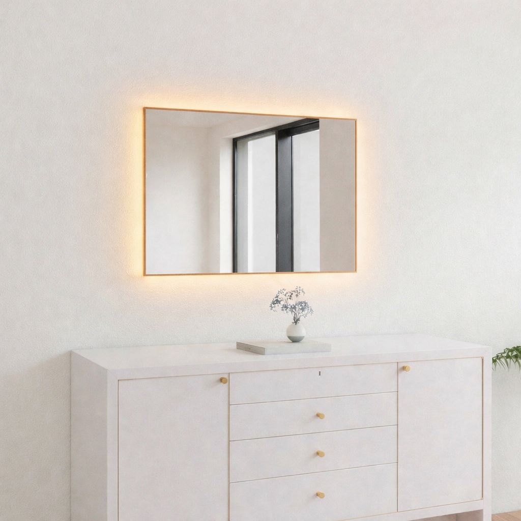 Slimline Spiegel mit LED-Beleuchtung und Kupferrahmen (50x60 cm)