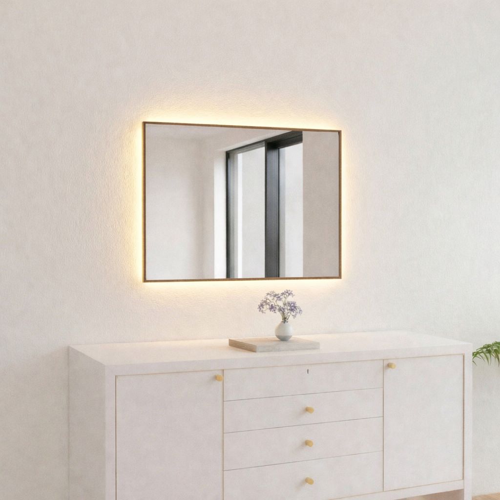 Slimline LED Mirror With Bronze Frame (50x60 cm)