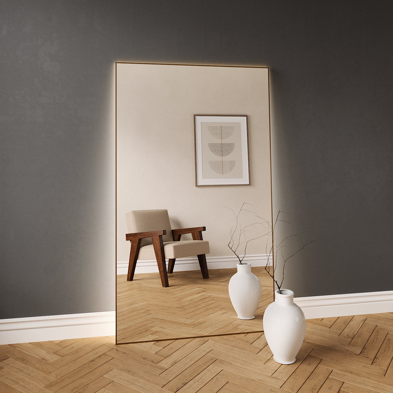 Slimline Full-Length LED  Mirror With Bronze Frame (100x170cm)