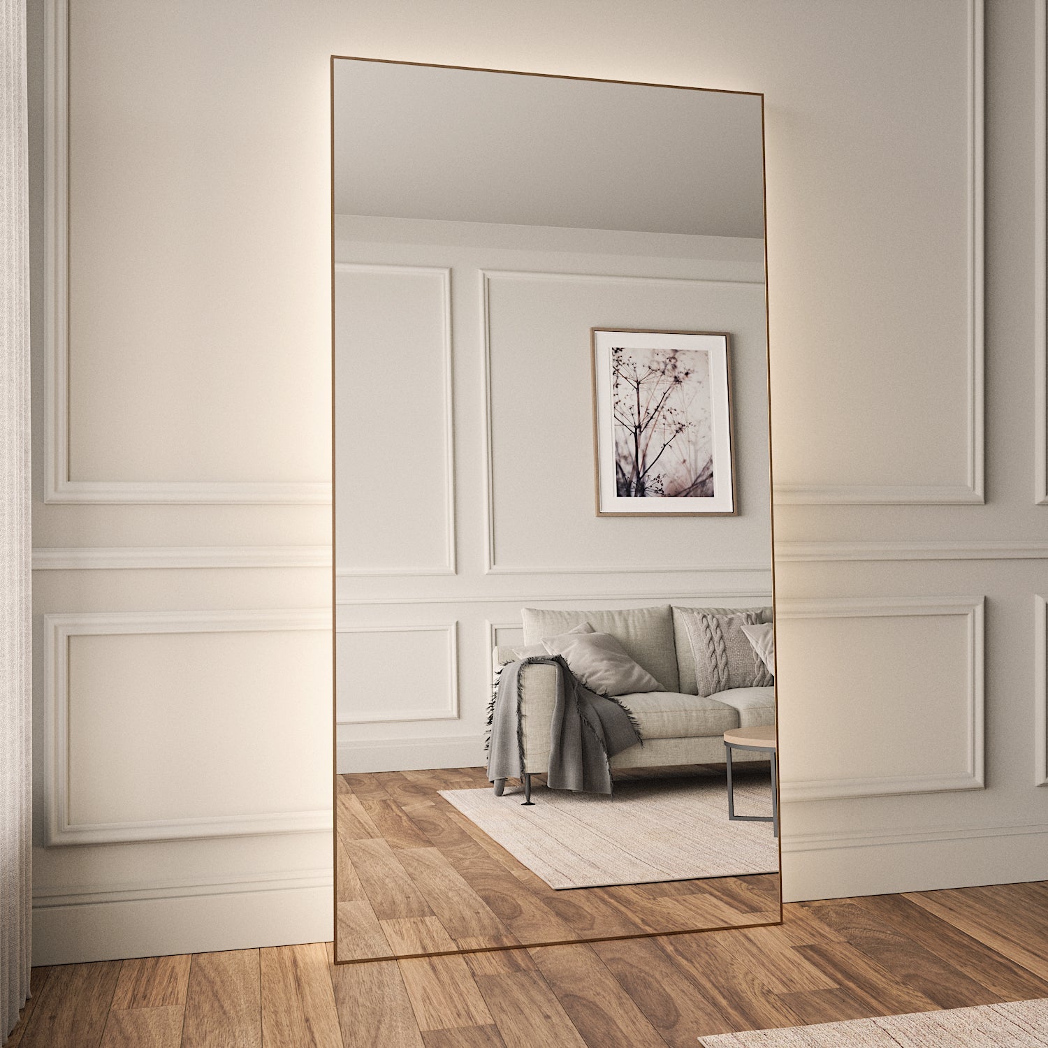 Slimline Full-Length LED Mirror With Bronze Frame (110x210cm)