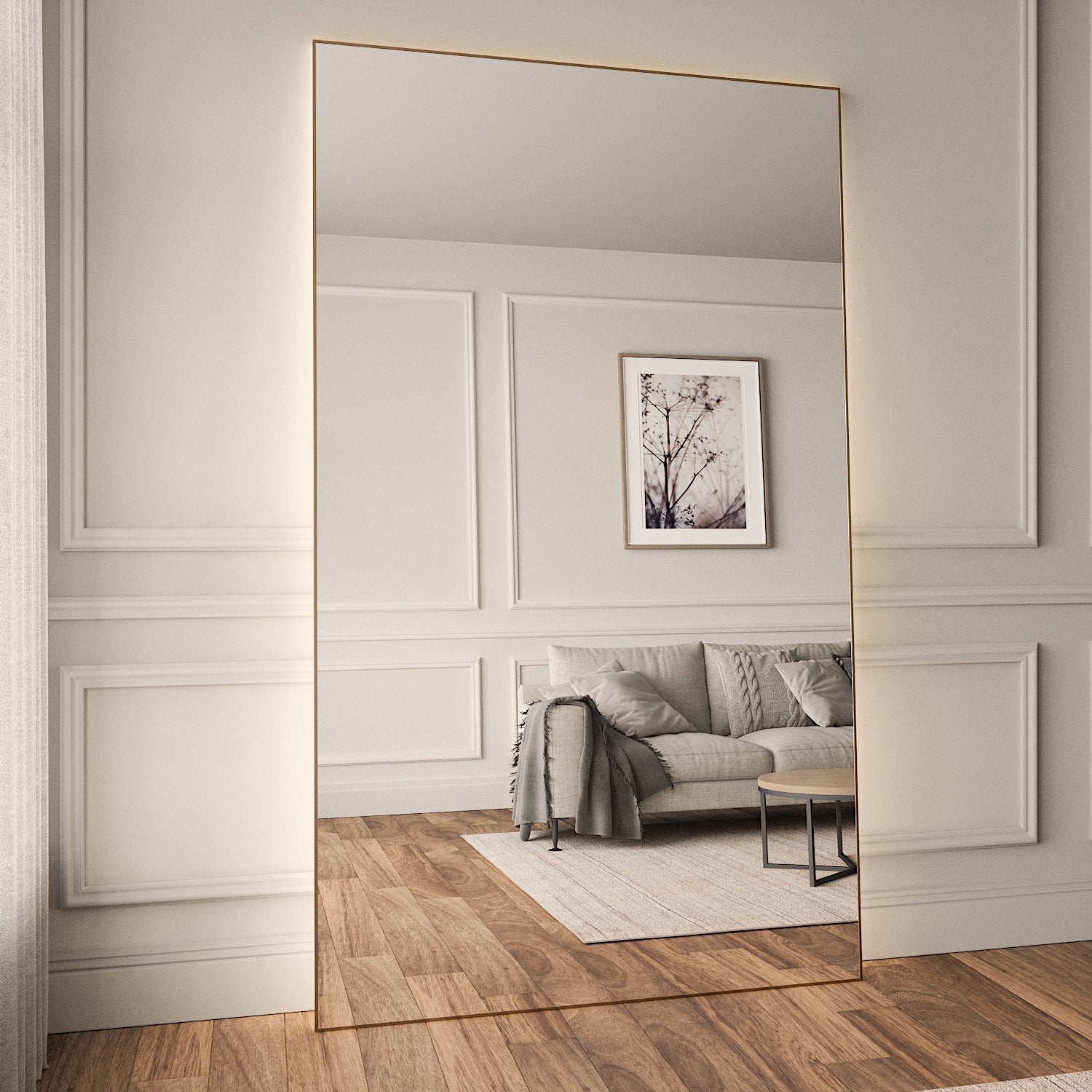 Slimline Full-Length LED Mirror With Bronze Frame (130x220cm)
