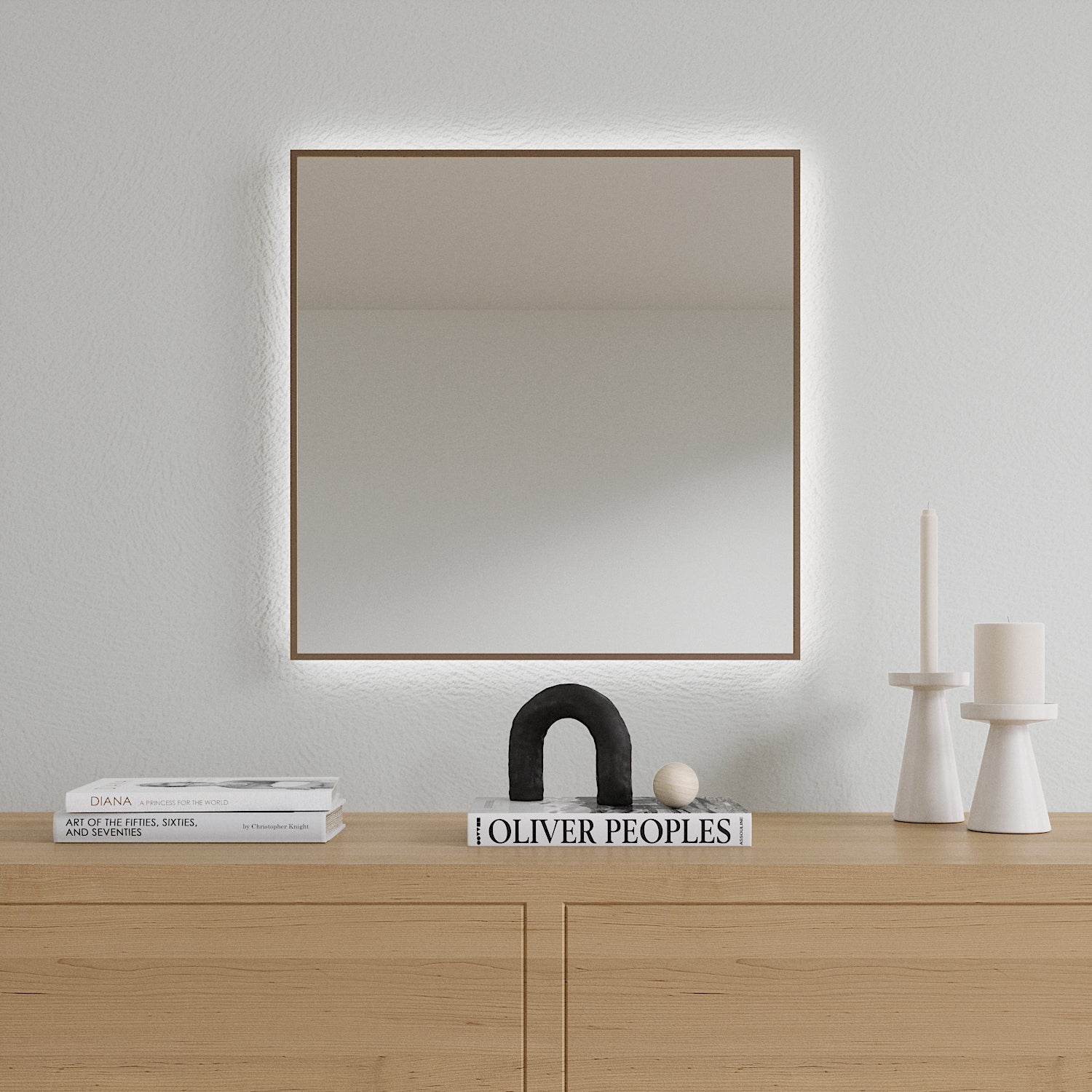 Slimline LED Mirror With Bronze Frame (50x50 cm)– Glassfactory.fi