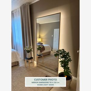 Slimline Full-Length LED Mirror With Oak Frame (50x200 cm)