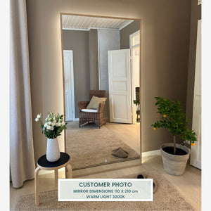 Slimline Full-Length LED Mirror With Oak Frame (50x200 cm)