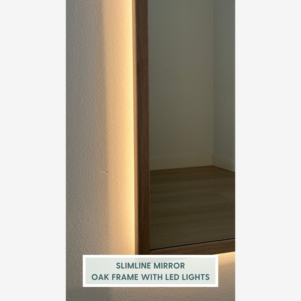 Slimline Full-Length LED Mirror With Oak Frame (50x200 cm)