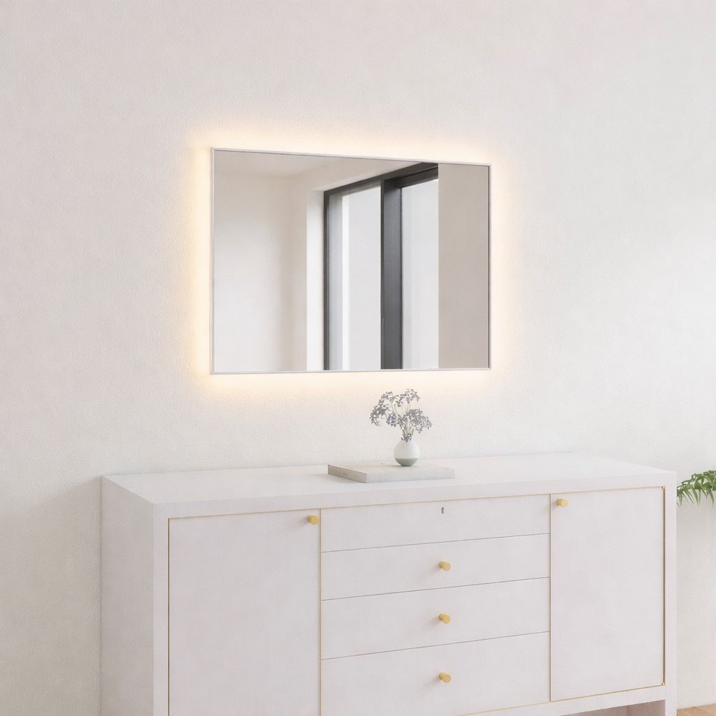 Slimline LED Mirror With White Frame (50x60 cm)
