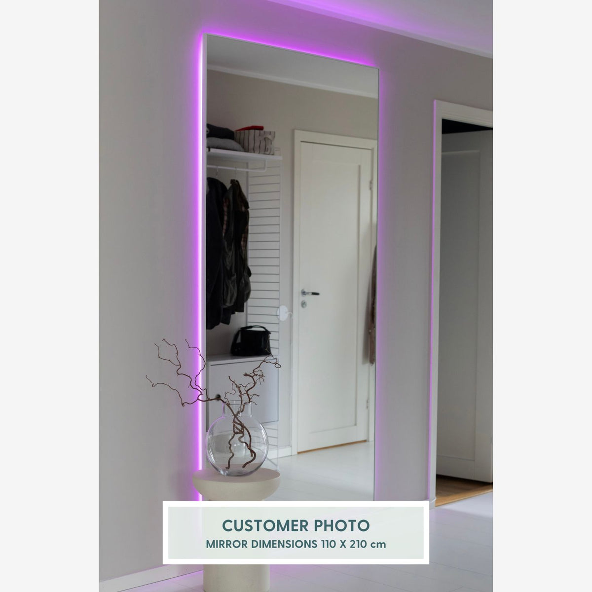 Slimline Mirror with white frame and colour-changing backlighting