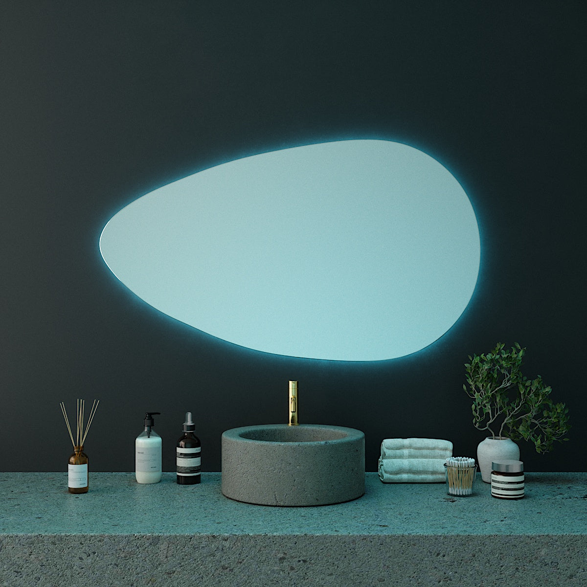 Drop Mirror with colour-changing backlighting– Glassfactory.fi
