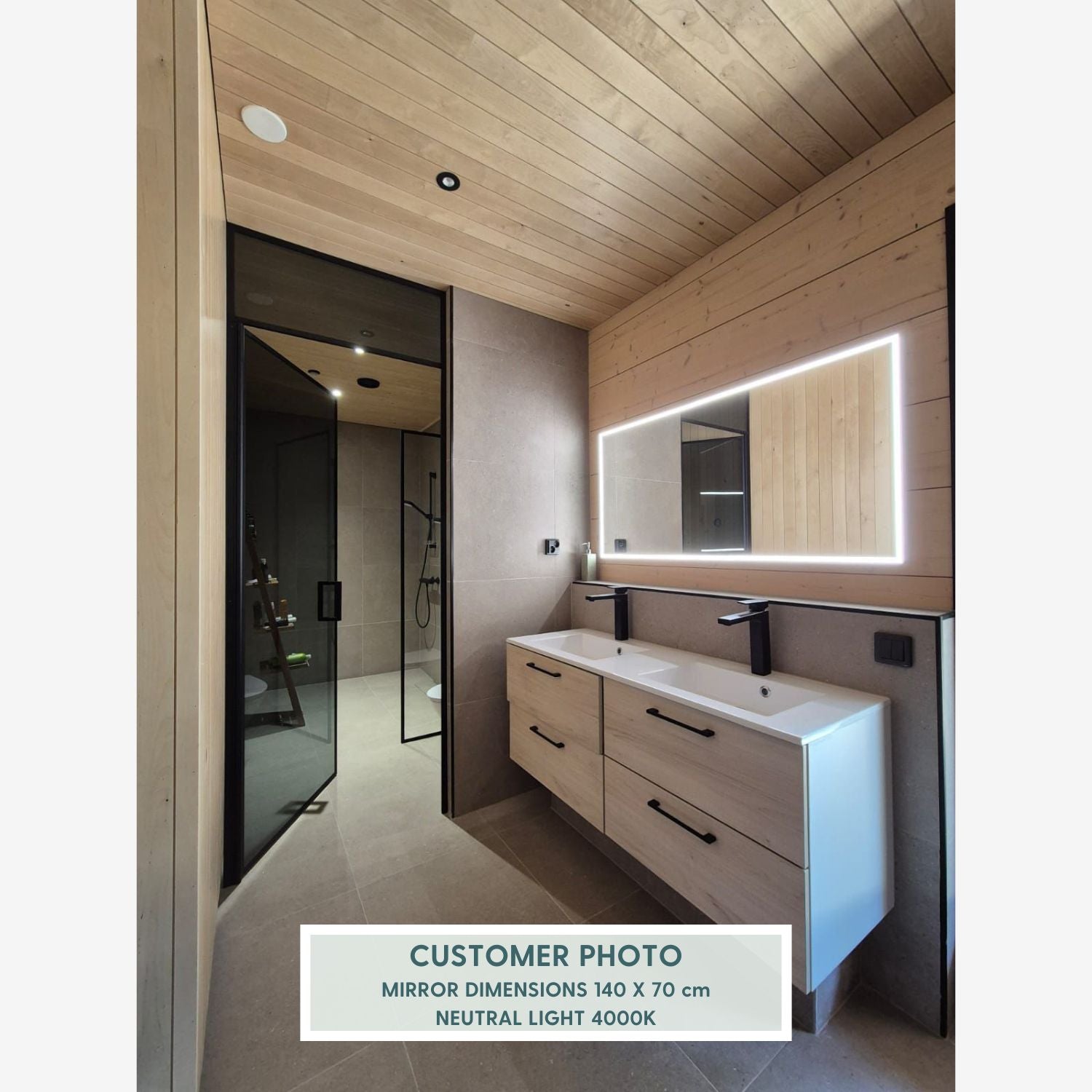 Black Full Lux Mirror With Lights (140x70cm)