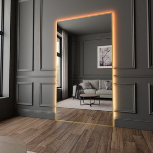 Slimline Mirror with gold frame and RGBW Lights