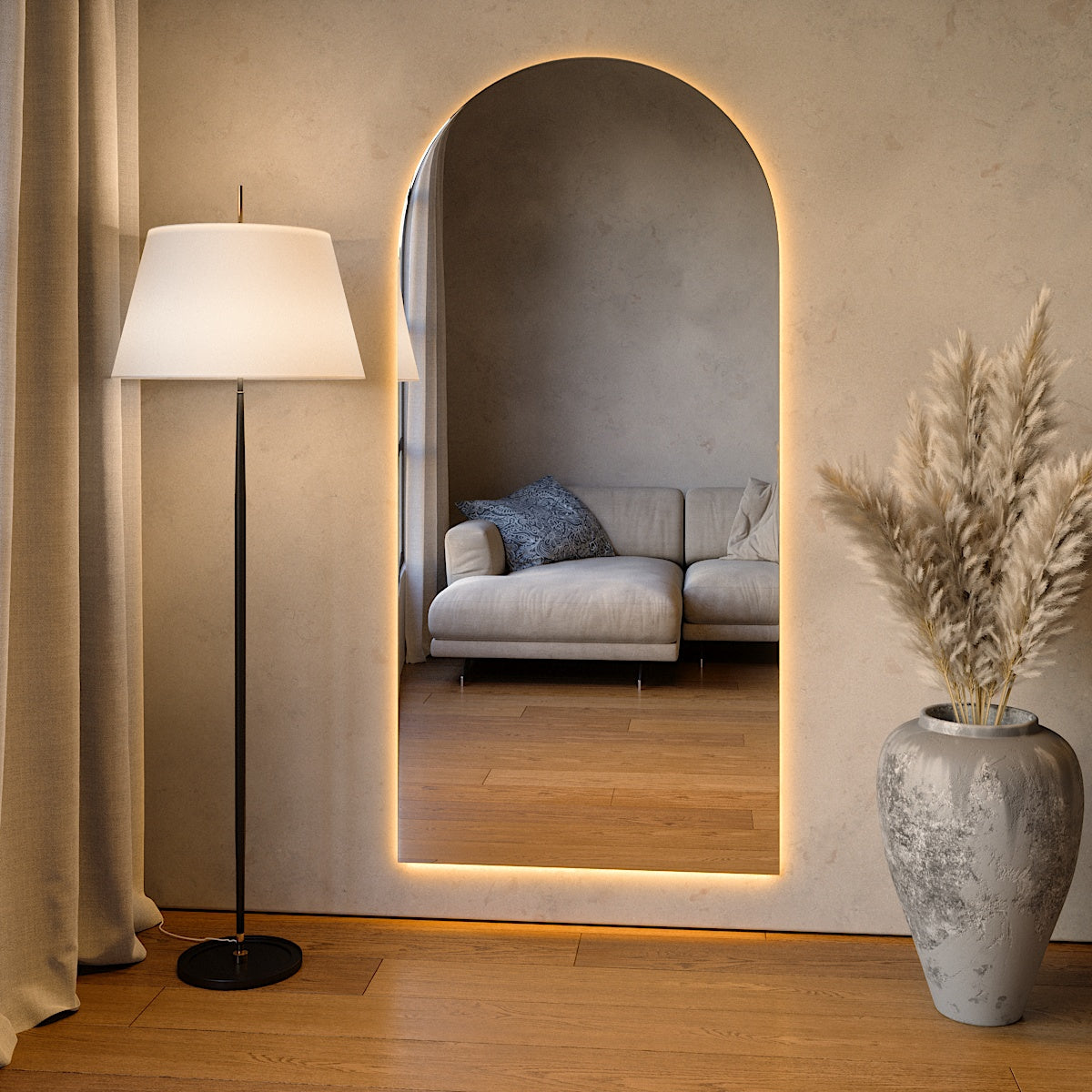 Arch Mirror with colour-changing backlighting