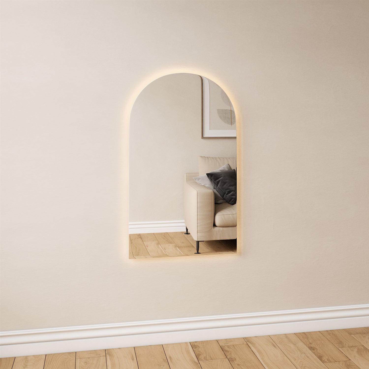 Kaari - Modern Arch Mirror With LED-Lights (60x100cm)