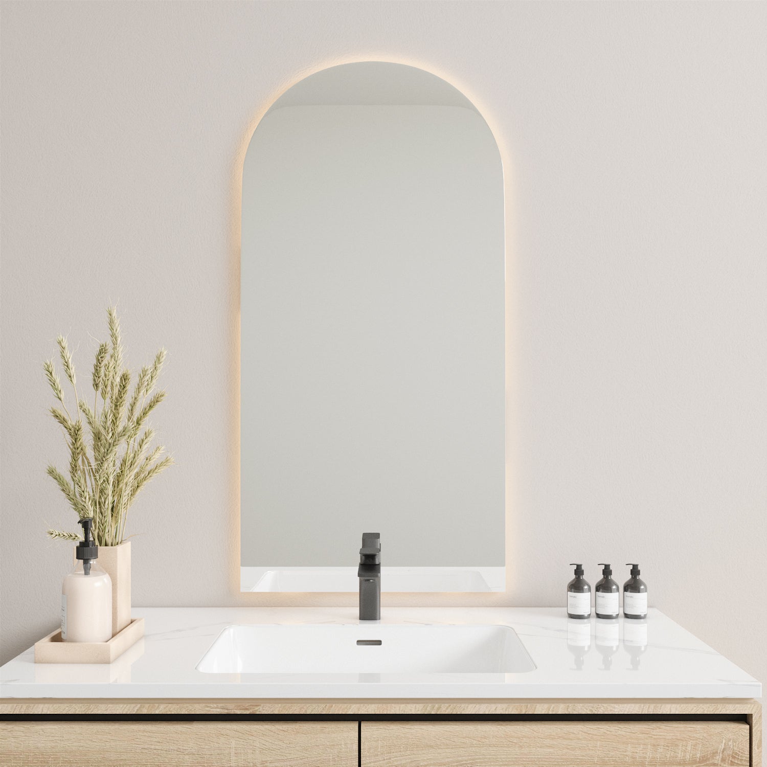 Kaari - Modern Arch Mirror With LED-Lights (60x120cm)