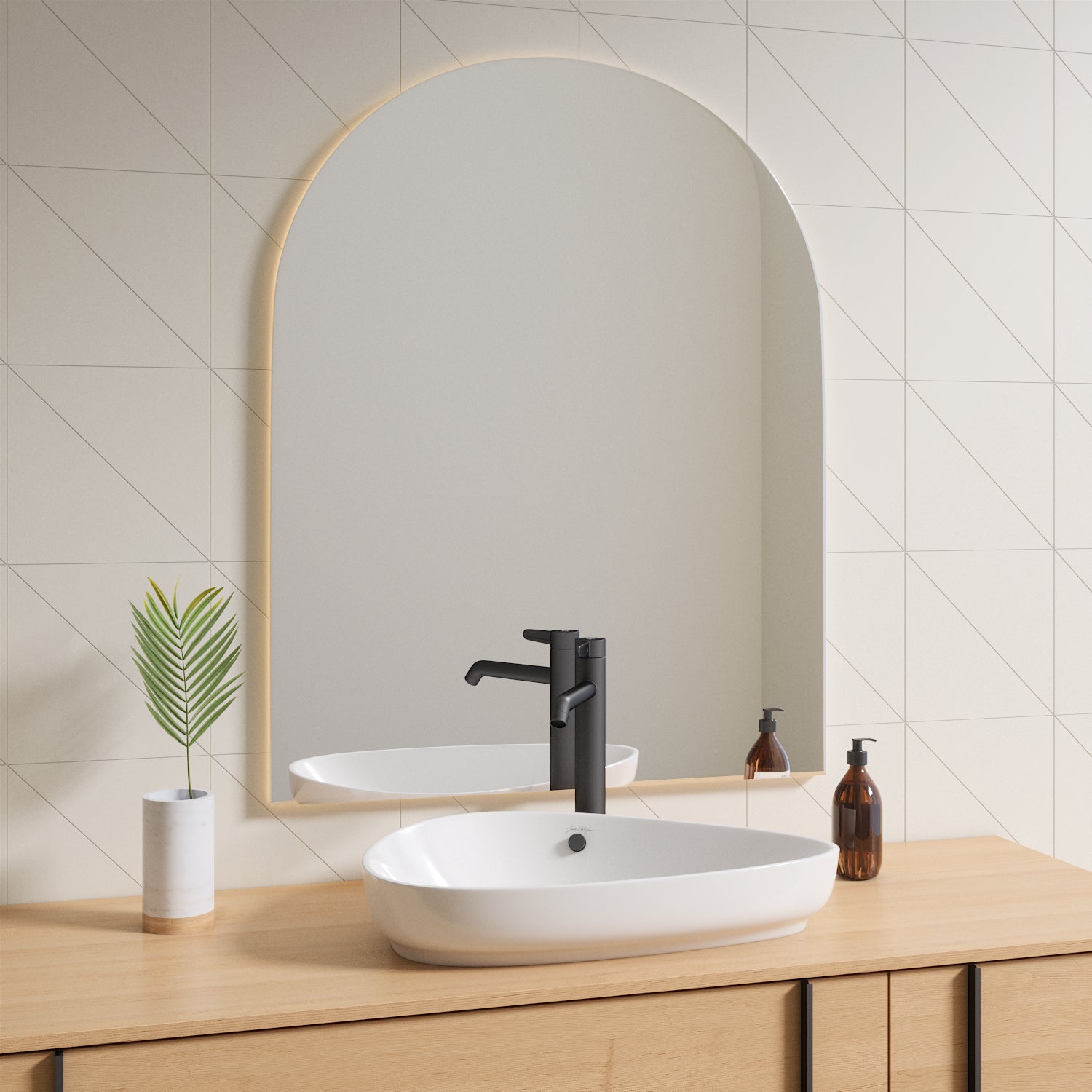 Kaari - Modern Arch Mirror With LED-Lights (80x100cm)