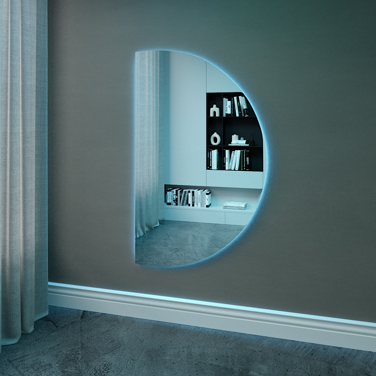 Half Moon Mirror with colour-changing backlighting