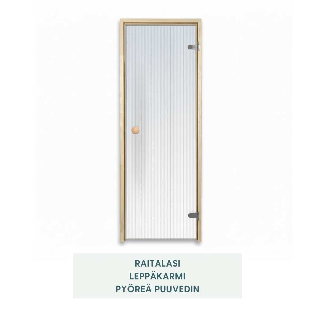 Havu – saunan lasiovi puukarmeilla