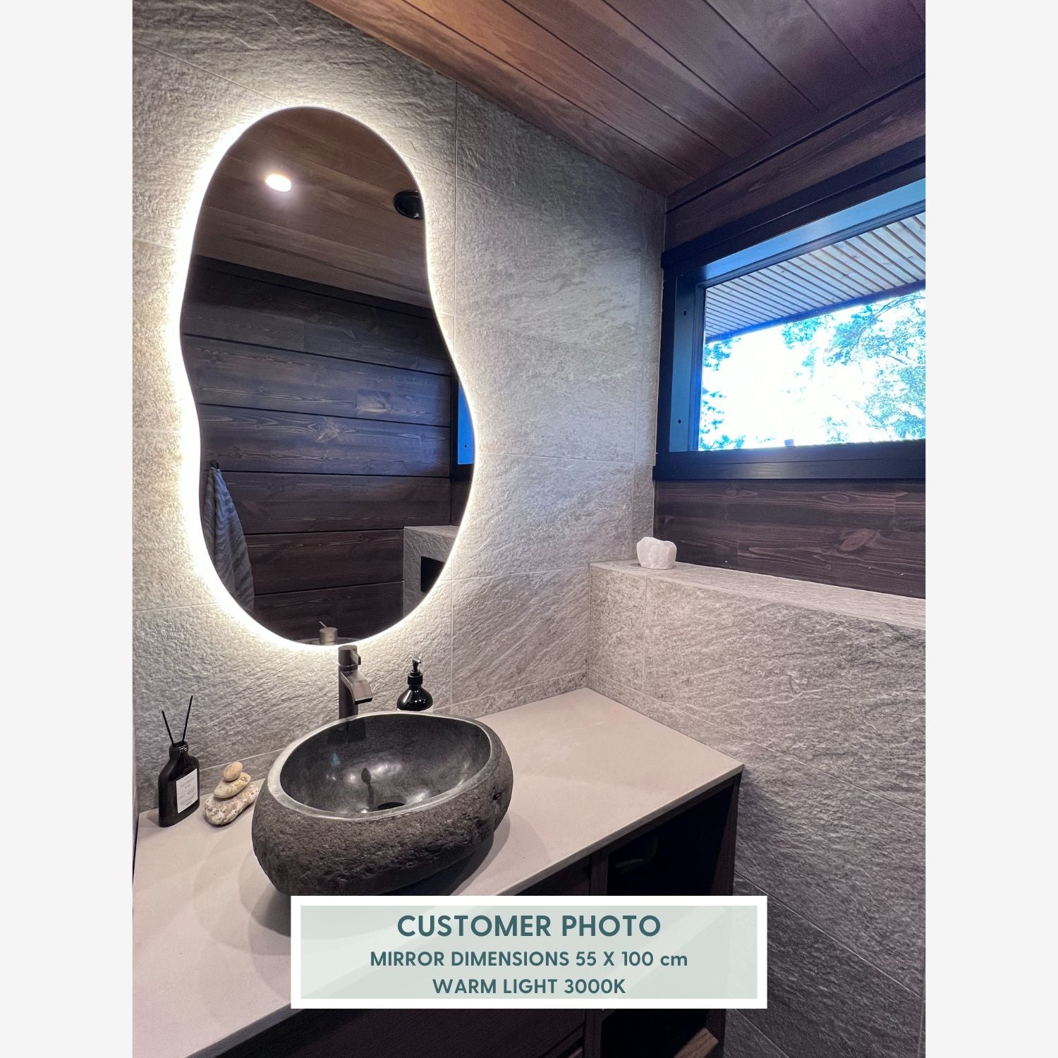 Sand - Asymmetrical Bathroom Mirror With Lights (55x100cm)