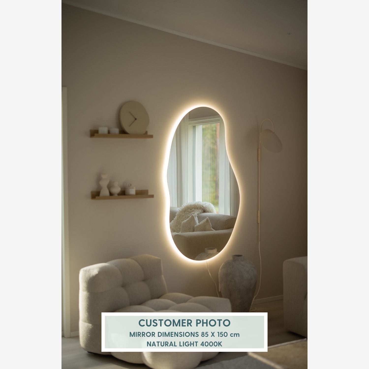Sand - Asymmetrical Mirror With Lights (85x150cm)