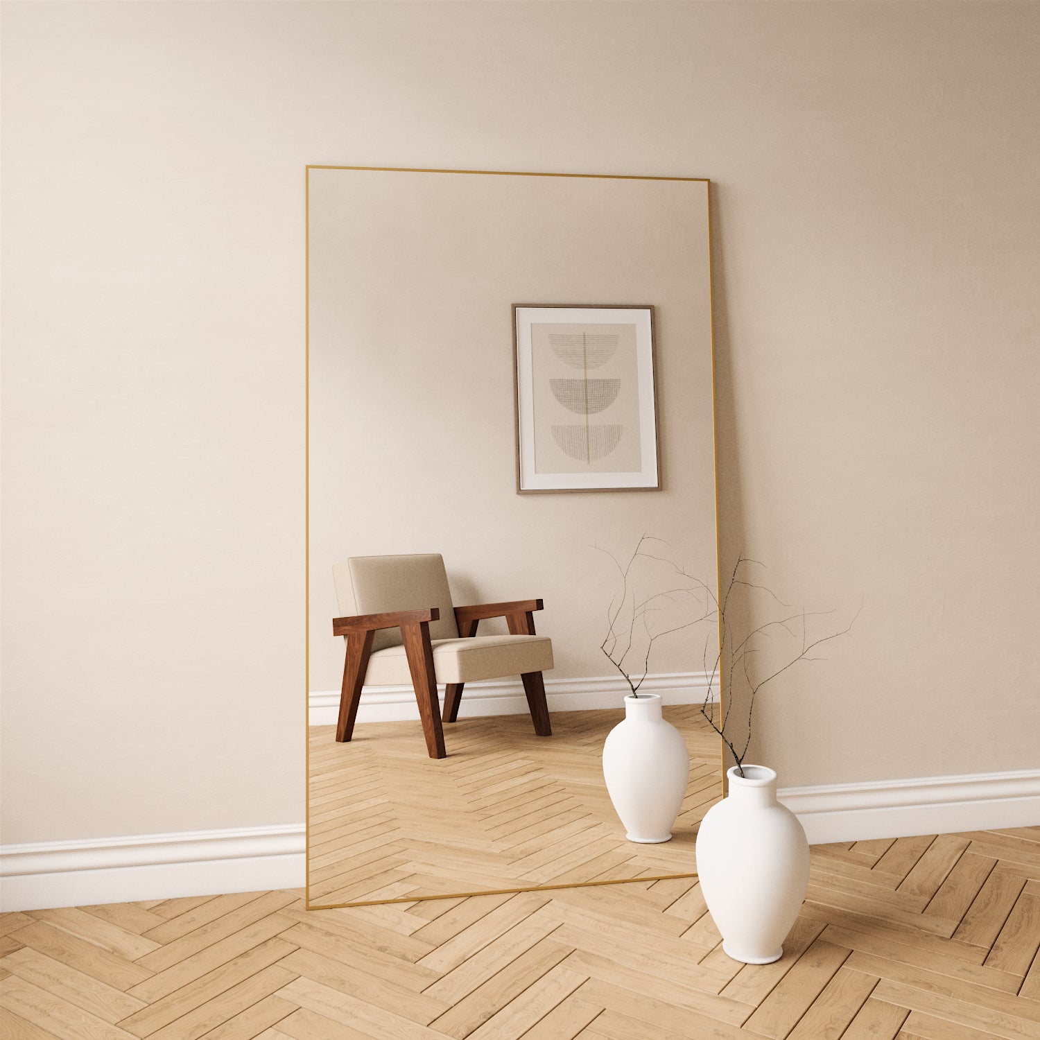 Aitta - Slimline Full Lenght Mirror With Gold Frame (100x170cm)