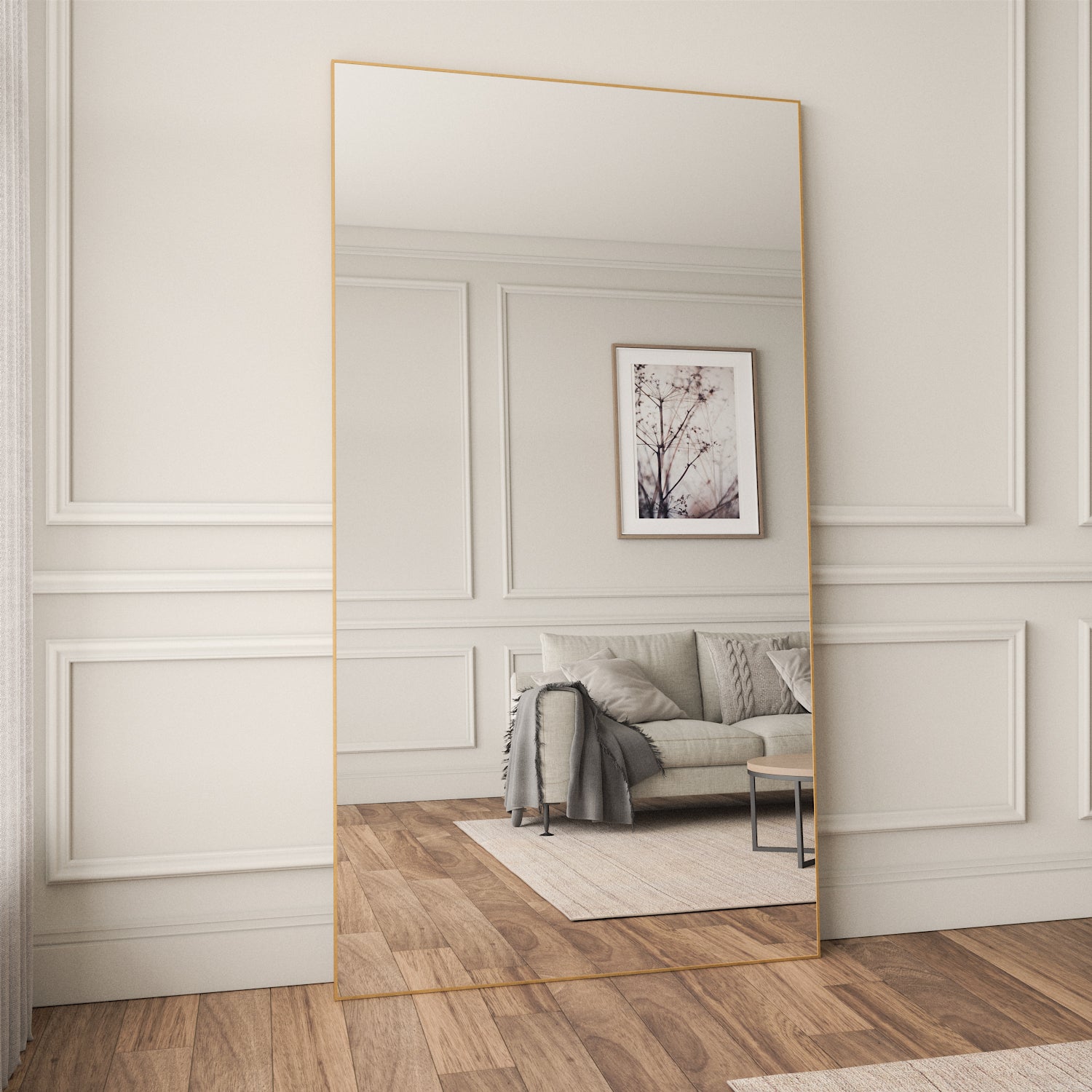 Slimline - Extra Large Full Length Mirror With Gold Frame (130x220cm)