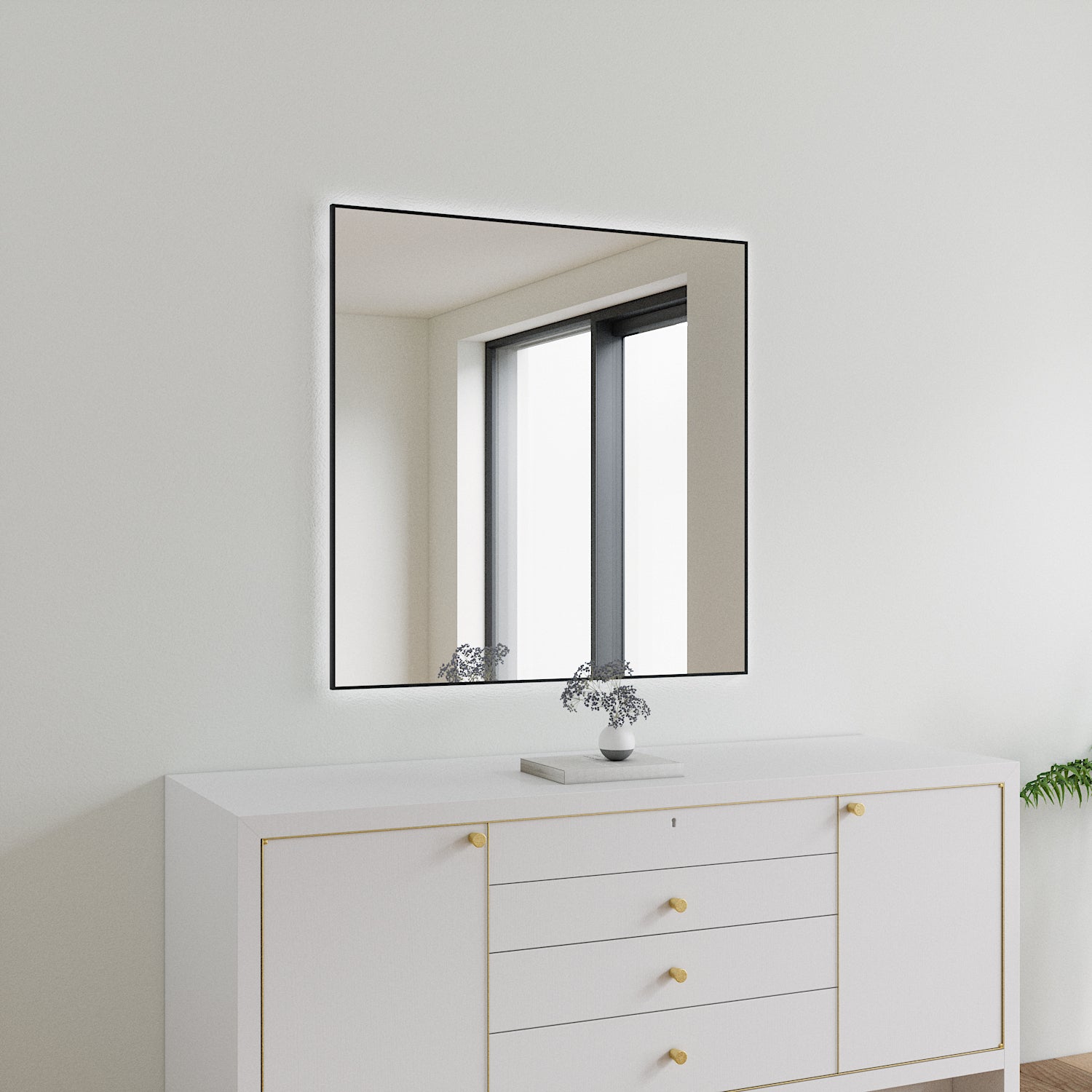 Slimline LED Mirror With Black Frame (100x100cm)