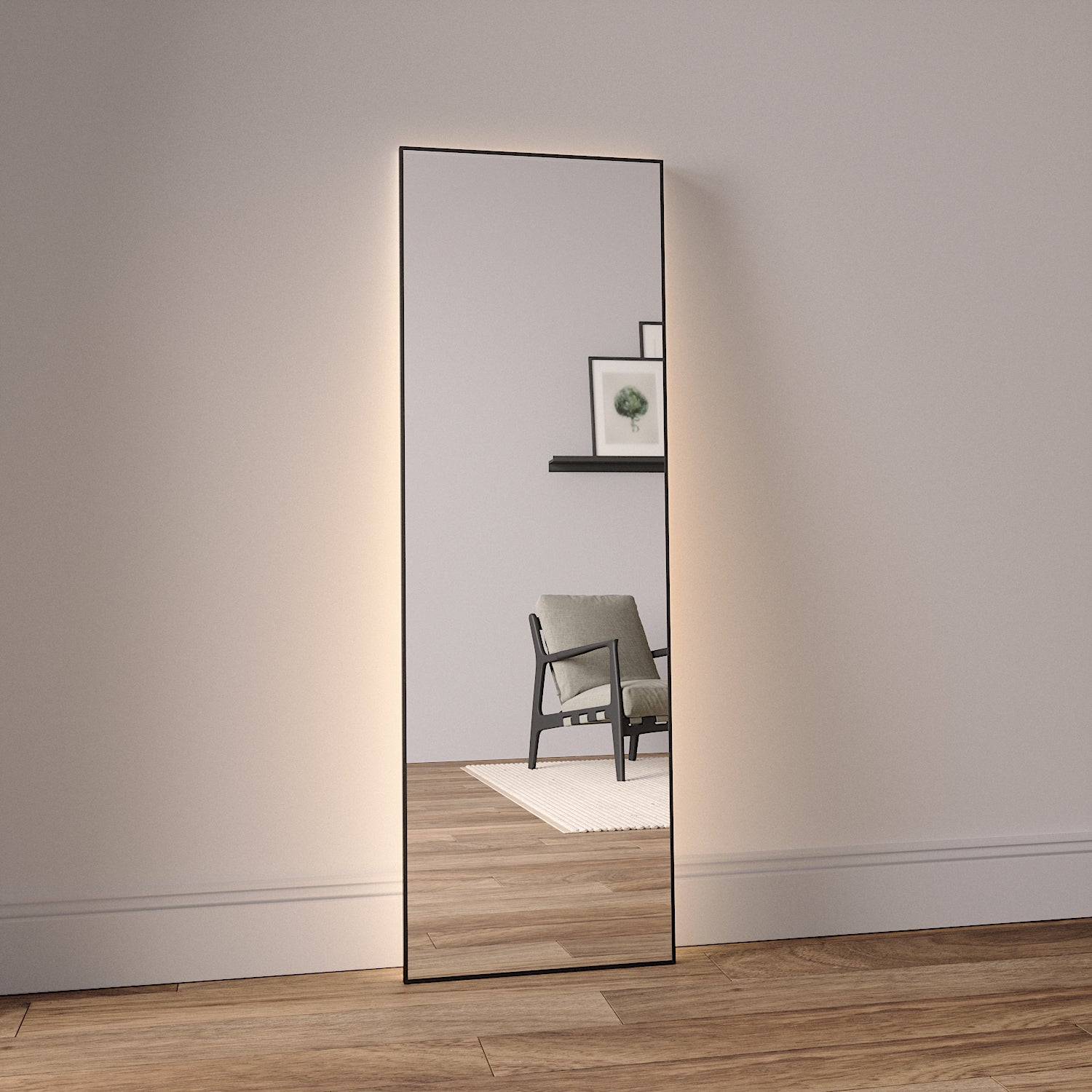 Slimline LED Mirror With Black Frame (50x150cm)