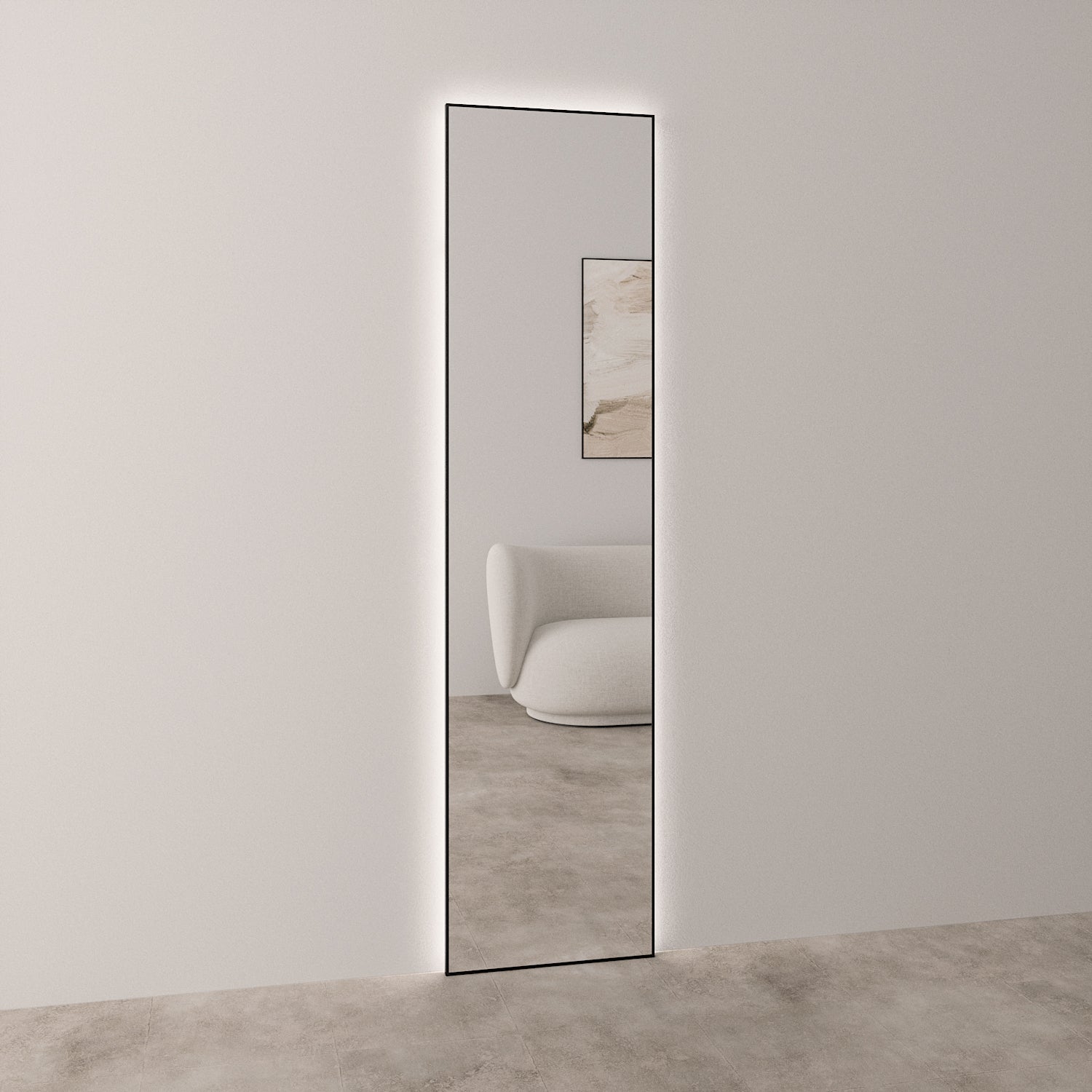 Slimline Full-Length LED Mirror With Black Frame (50x200cm)